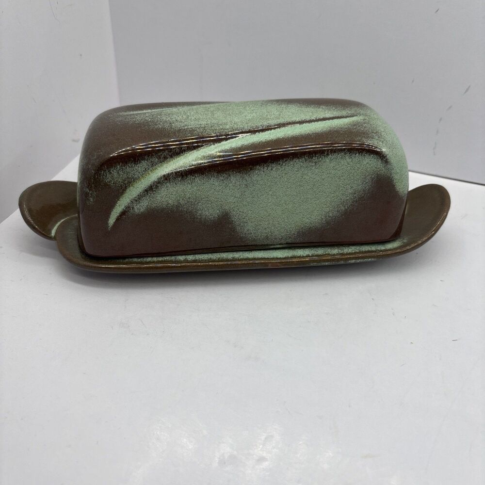 Vintage Frankoma Pottery Prairie Green Butter Dish With Lid Excel Cond